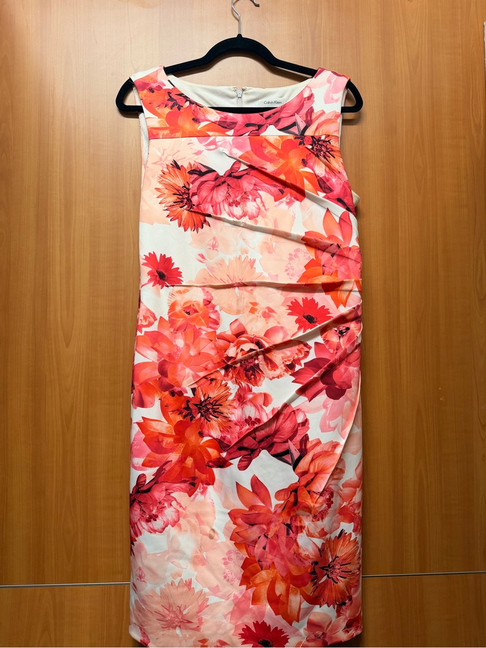 Calvin Klein Coral Pink Floral Midi Sheath Dress
